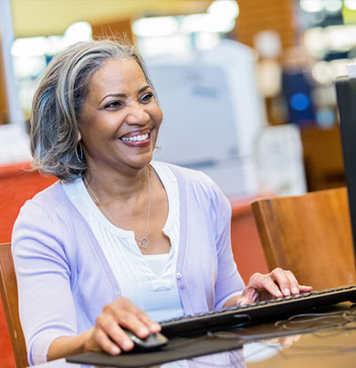 older lady at keyboard