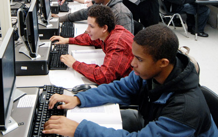 High school students (male) at computers